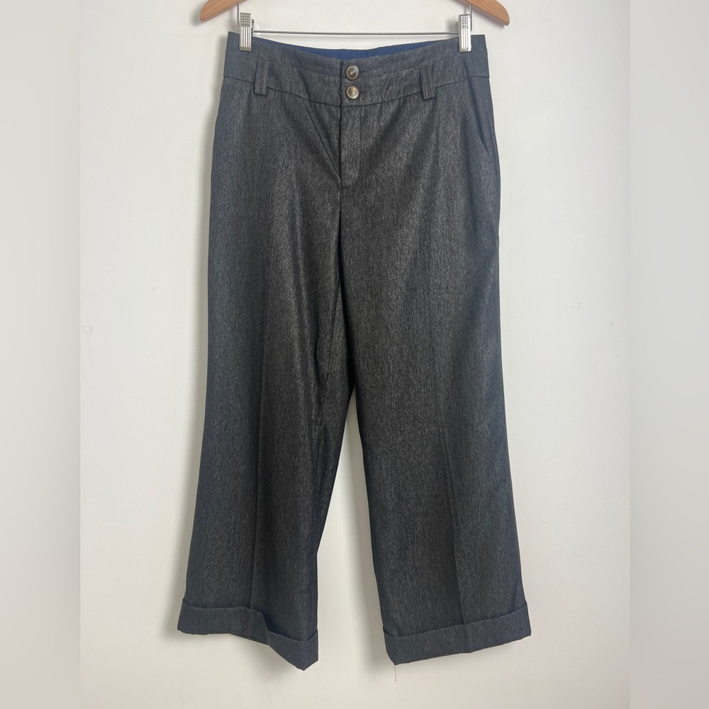 Anthropologie‎ Elevenses Size 6 Gray Metallic Shimmer Wide Leg Trouser Pants